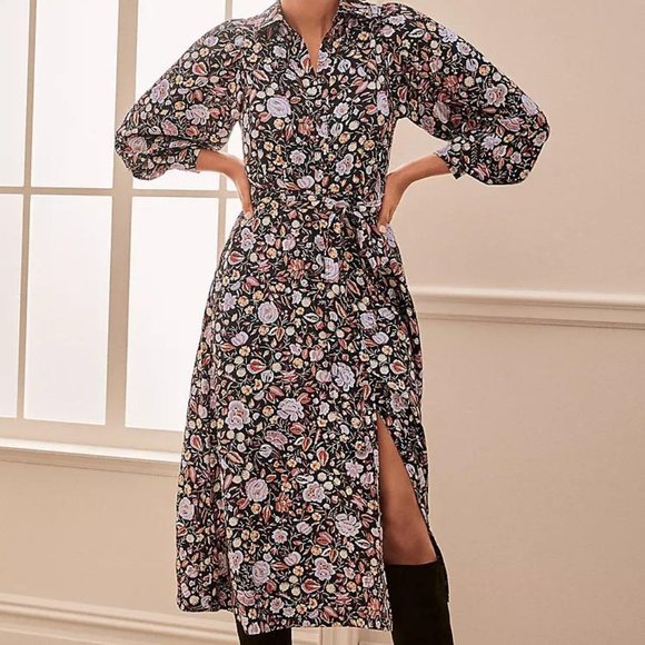 Ann Taylor Floral Collared Midi Shirtdress For Women New - Picture 10 of 12
